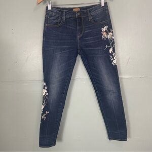 Driftwood Jackie Skinny Jeans Embroidered Floral Dark Wash Women Size 26
